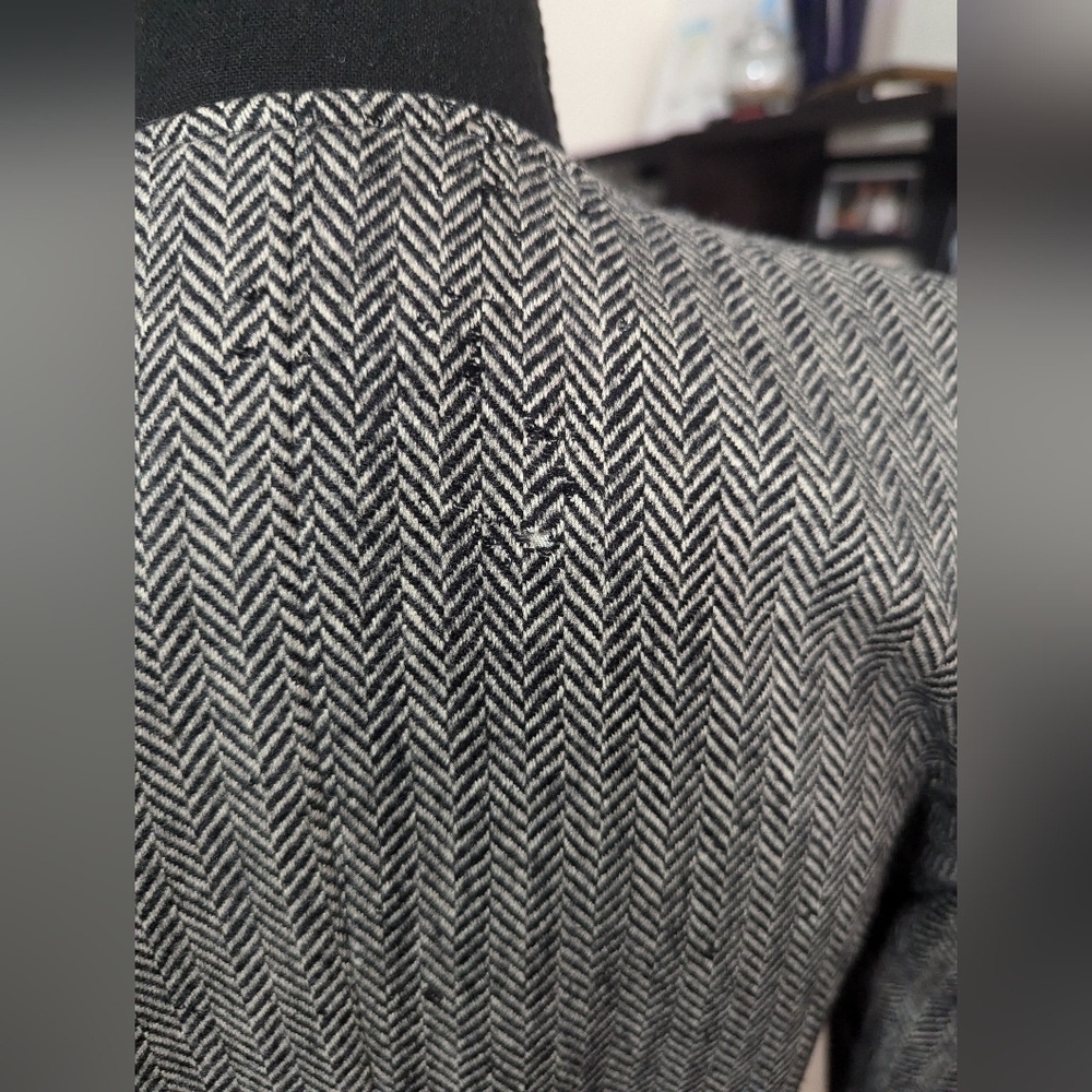 Vintage 80s Cashmere Wool Herringbone Puff Shoulder Cropped Jacket Sz 4 - Picture 13 of 15